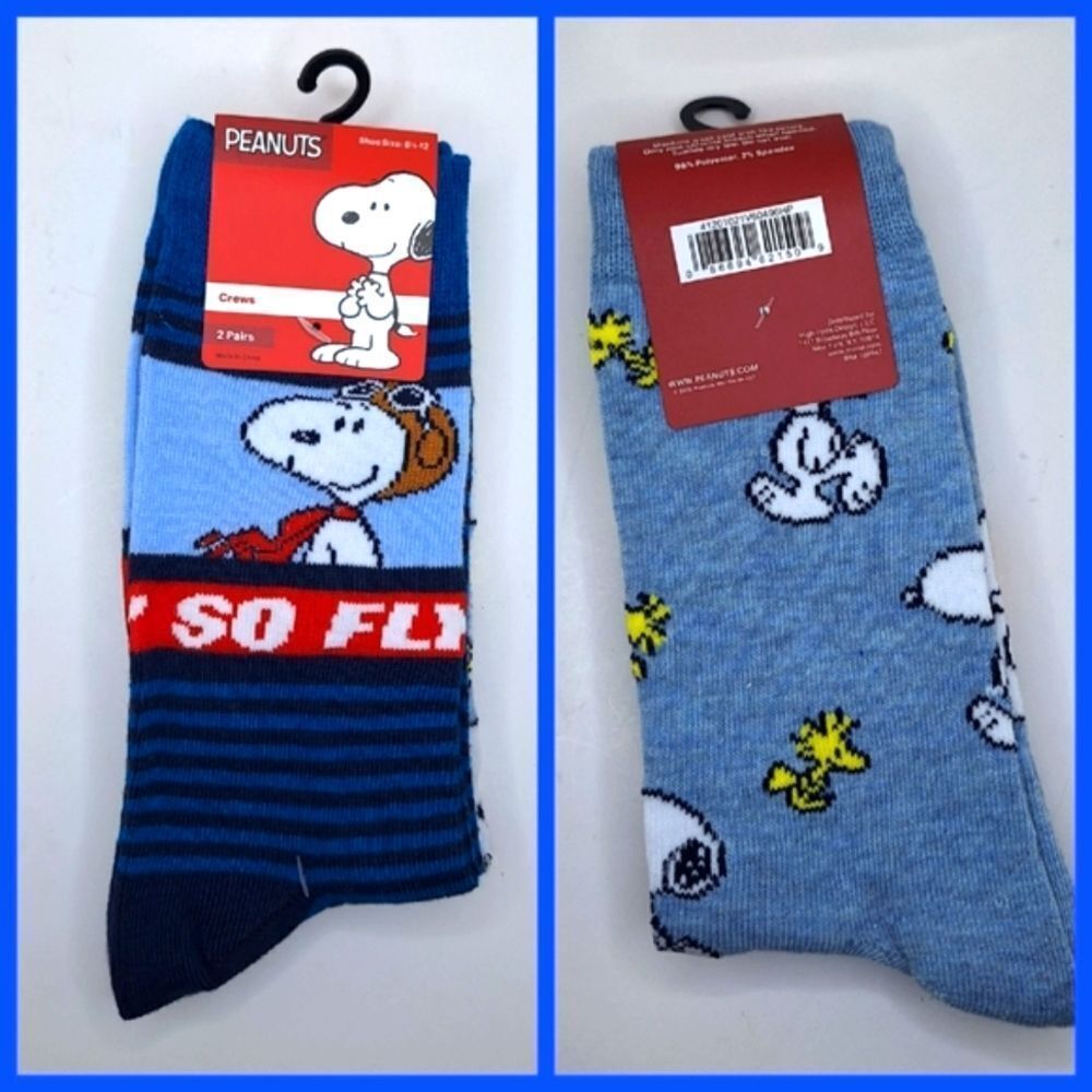 SNOOPY WOODSTOCK crew socks 2 pair pack peanuts
